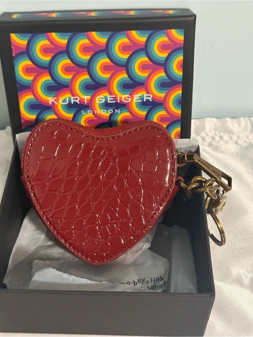 Kurt Geiger Red Patent Heart Keyring or Bag Charm Coin Purse! NWB